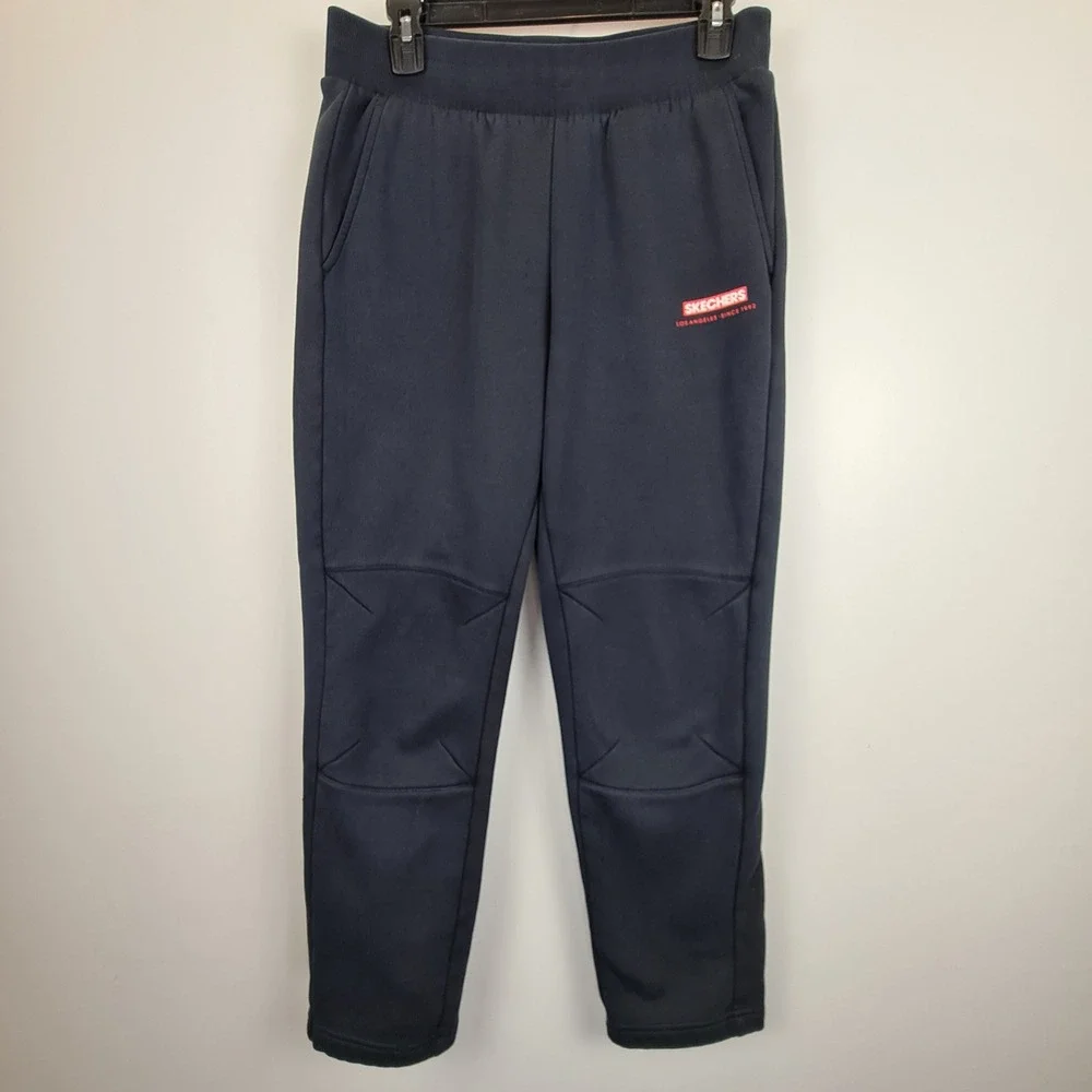 Skechers Mens Navy Blue Fleece Lined Jogger Sweatpants Size L Drawstring Lounge